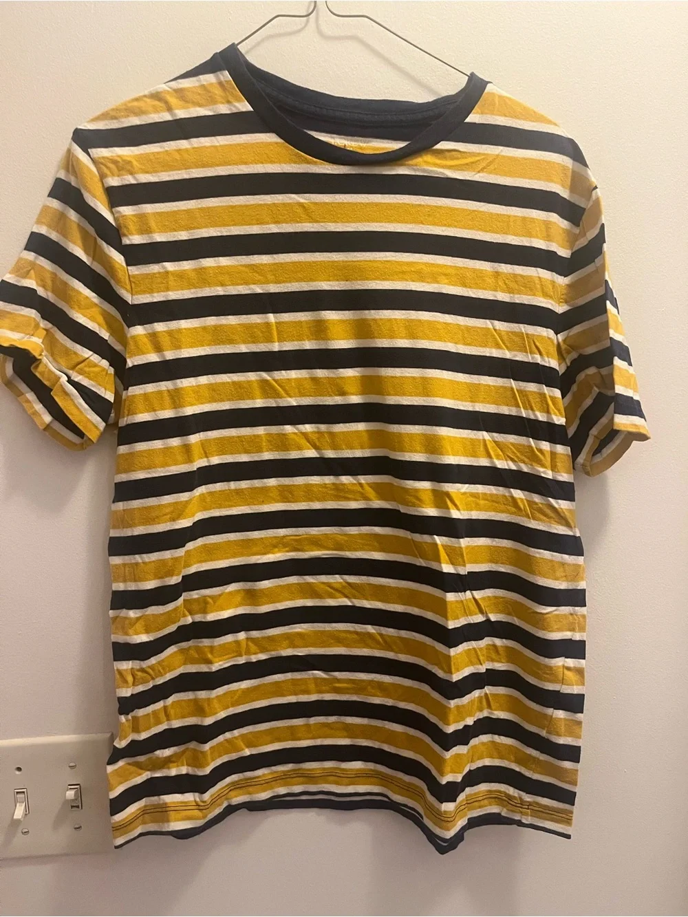 Men's Yellow and Navy Blue Striped Crewneck J Crew T-Shirt